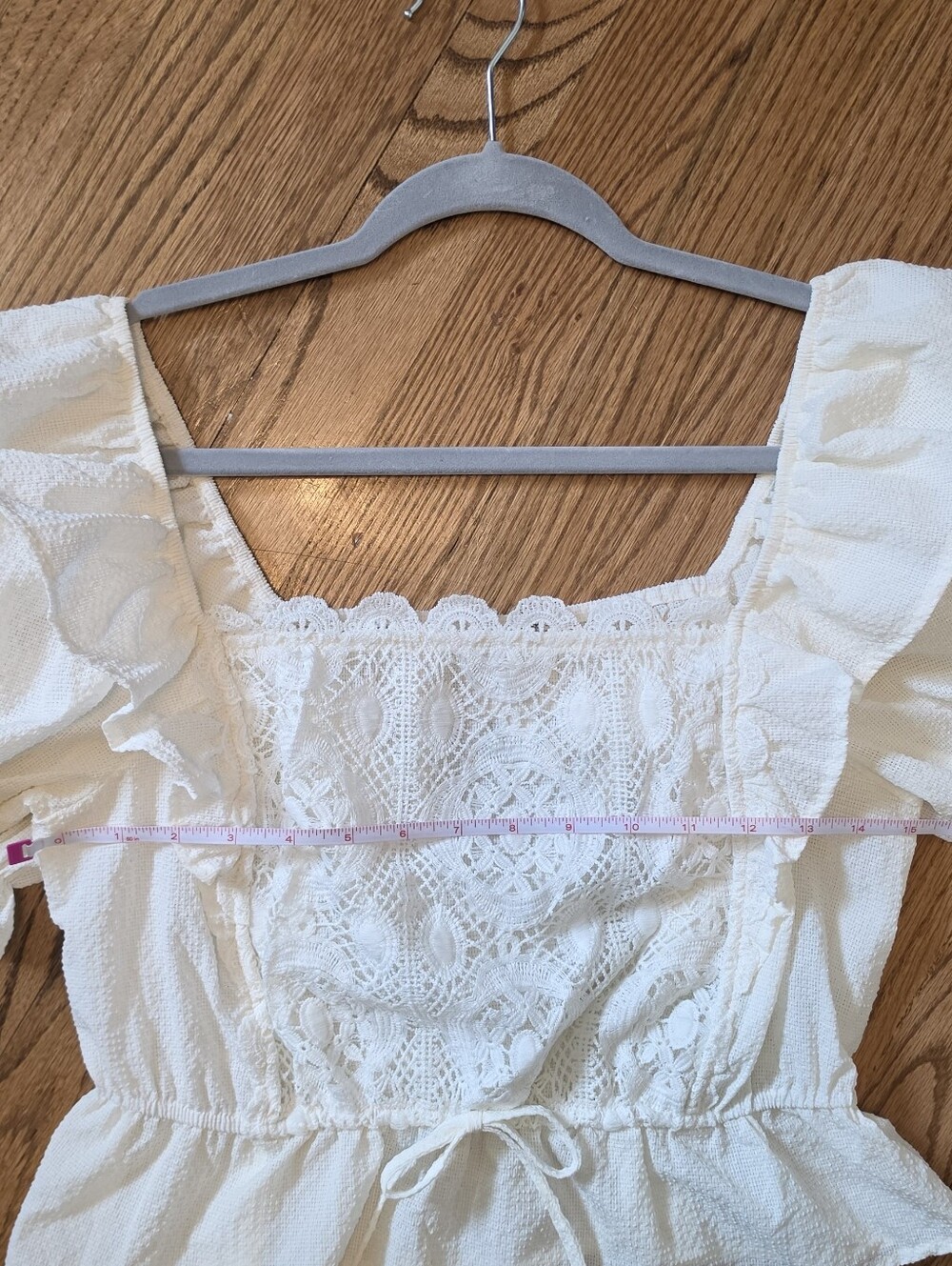 White Lace-Front Ruffled Peasant Top - Picture 9 of 9